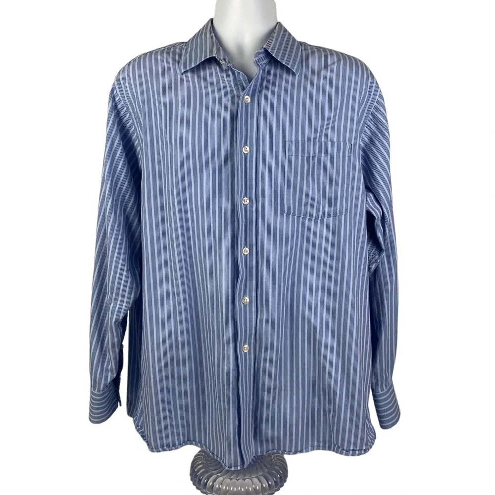 MICHAEL Michael Kors Striped Long Sleeve Button Down Shirt Men's‎ 17-34/35 Blue